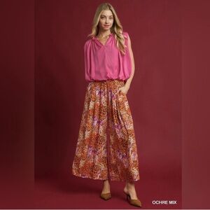 Umgee Cheetah Print Boho Wide Leg Palazzo Pants, NWT